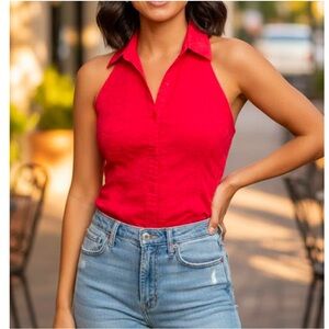 Gloria Vanderbilt | Vintage Halter Button Down Top sz L